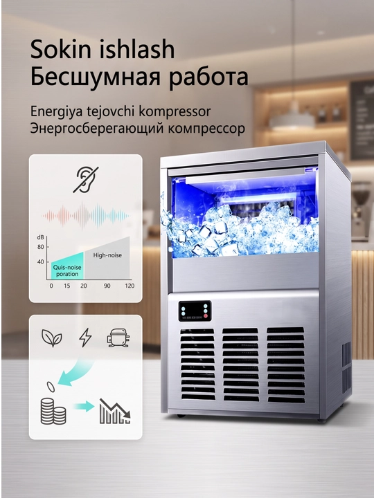 Льдогенератор профессиональный 30/60 кг ледогенератор для бара