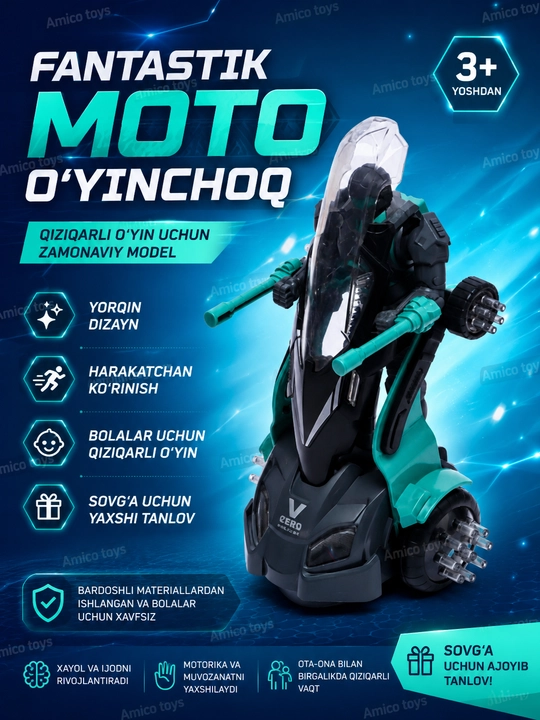 Mototsikl, o'zgartirilishi mumkin, politsiyachi, yorug'lik ovoz bilan bolalar o'yinchoqlar - 