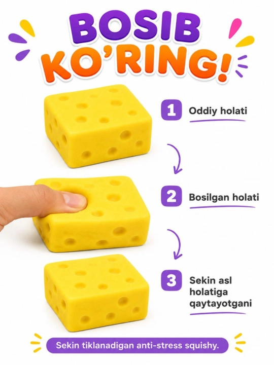 "Xinkali," "Pelmen", sir, saryog; skvishi, antistress o‘yinchoq, 9 sm - 