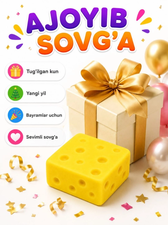 "Xinkali," "Pelmen", sir, saryog; skvishi, antistress o‘yinchoq, 9 sm