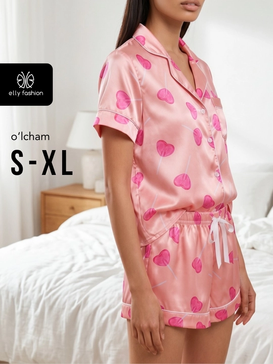 Пижама женская, летняя, с шортами, атласная пижама для женщин - EllyFashion - 