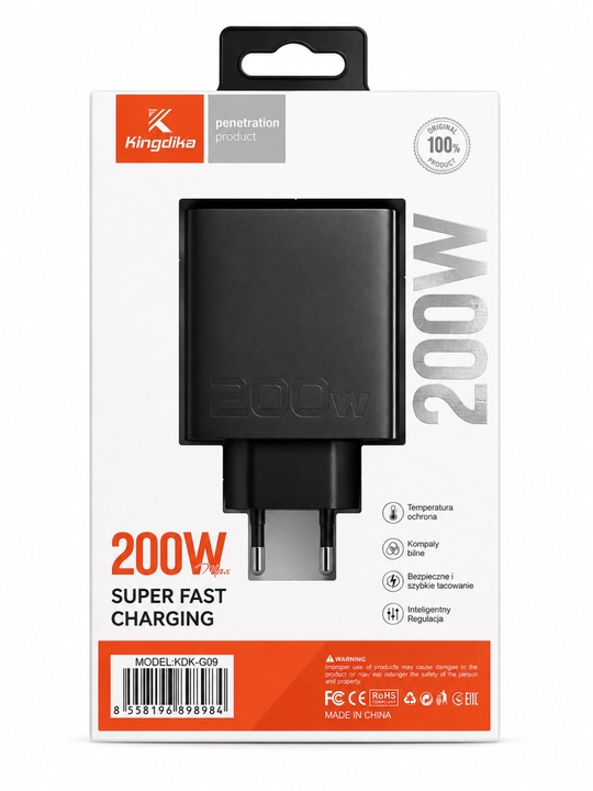 Быстрое зарядное устройство KDK-G09, 200 Вт, с кабелем USB-A + Type-C, 2 порта