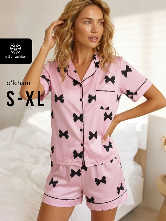 Ayollar pijamasi, yozgi, shortik bilan, ayollar uchun atlas pijama - EllyFashion