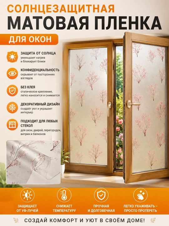 Солнцезащитная матовая пленка для окон, защита от солнца - 