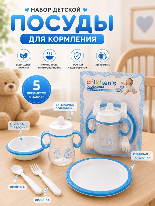 Набор детской посуды для кормления, из 5 предметов - 