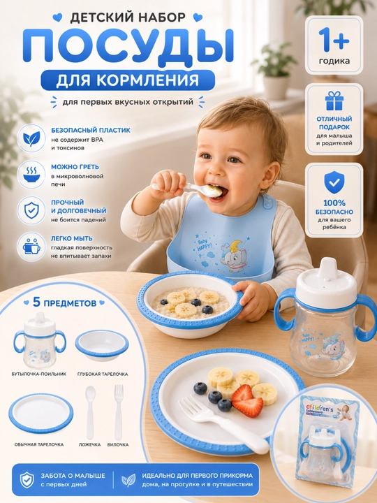 Набор детской посуды для кормления, из 5 предметов