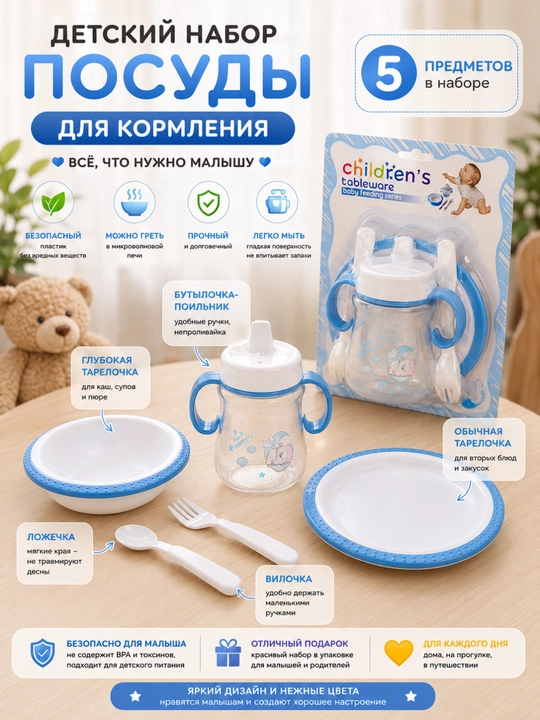 Набор детской посуды для кормления, из 5 предметов