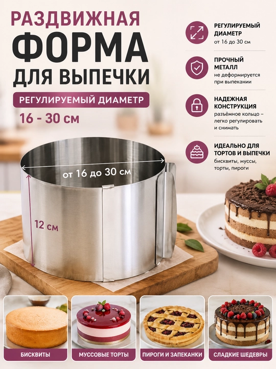 Pishiriqlar uchun suriladigan qolip 16-30 sm, metall, ajraladigan - 