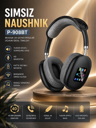 P-908BT Беспроводные Bluetooth Наушники с Сенсорным Экраном и Микрофоном - 