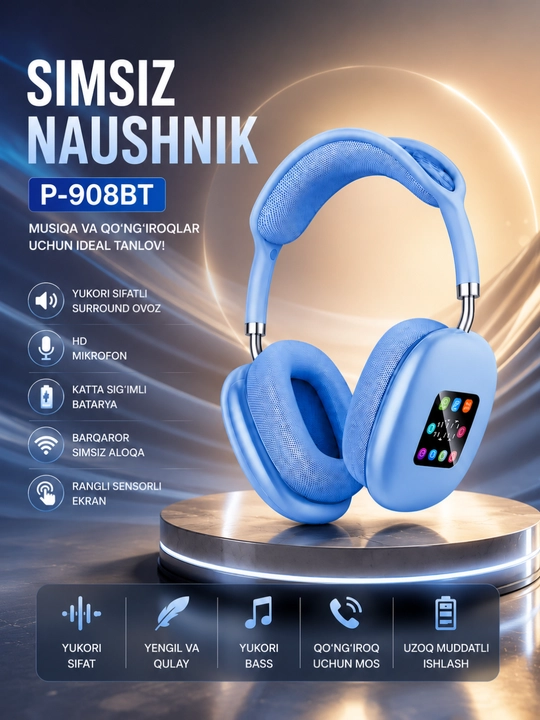 P-908BT Беспроводные Bluetooth Наушники с Сенсорным Экраном и Микрофоном - 