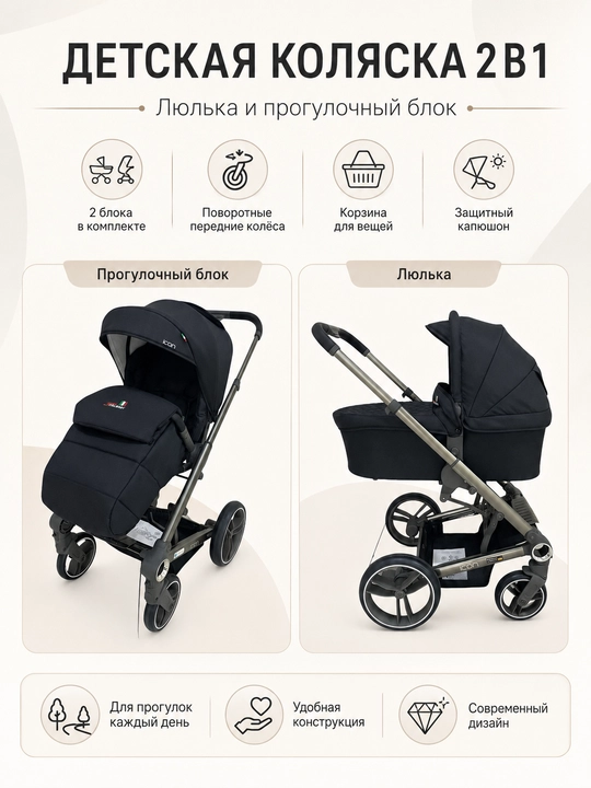 Детская универсальная коляска 2 в 1 Icon - 