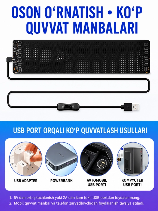 RGB LED panel, APP, USB, avtomobil old oynasi uchun, DIY matn, GIF va animatsiya