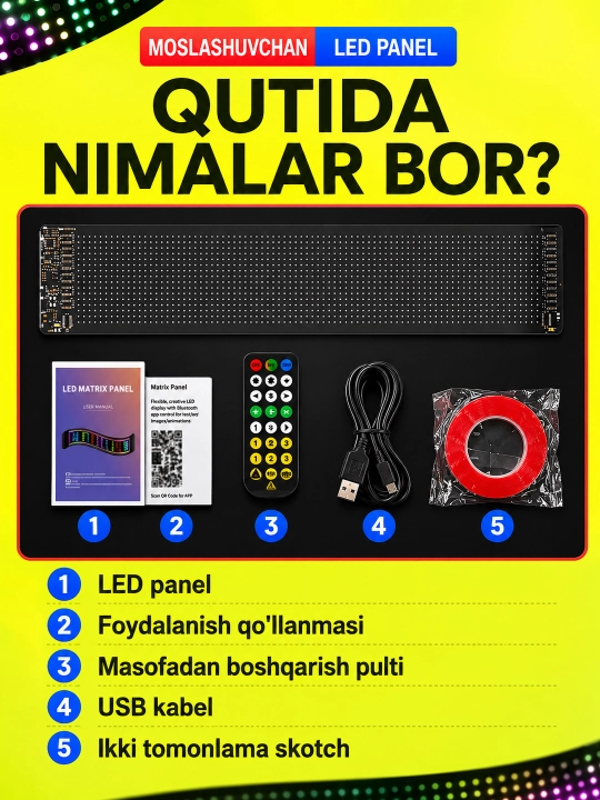 RGB LED panel, APP, USB, avtomobil old oynasi uchun, DIY matn, GIF va animatsiya