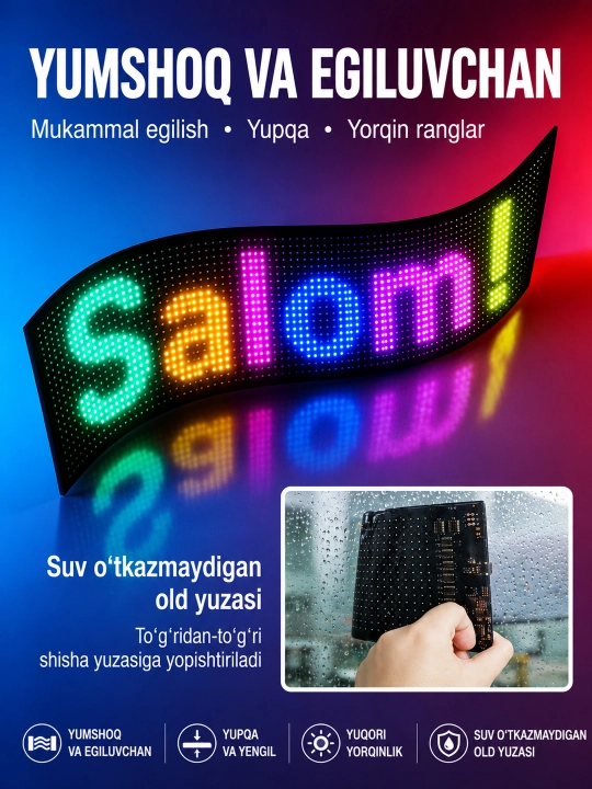 RGB LED panel, APP, USB, avtomobil old oynasi uchun, DIY matn, GIF va animatsiya