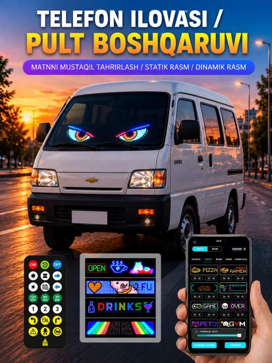 RGB LED panel, APP, USB, avtomobil old oynasi uchun, DIY matn, GIF va animatsiya