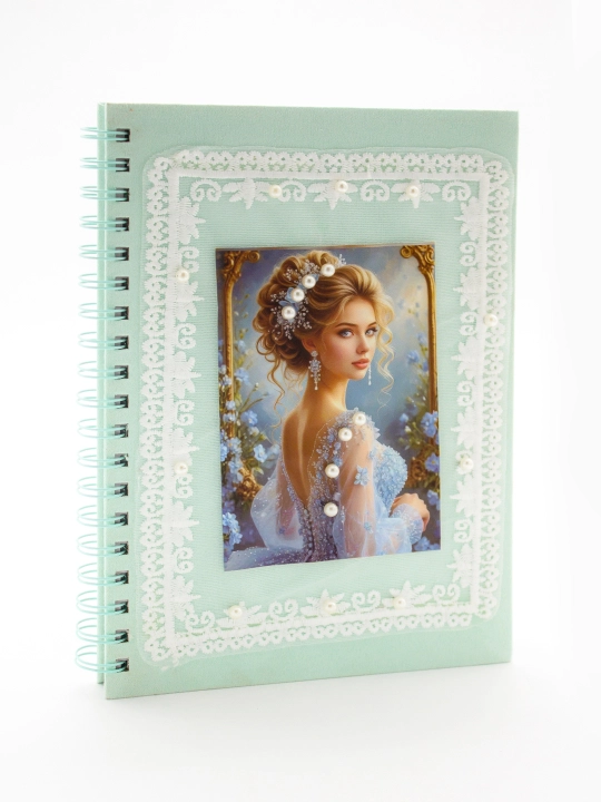 Блокнот в стиле Pinterest, 18.5×25 см в клетку 100 л, спирали 4 дизайна с бусинами handmade