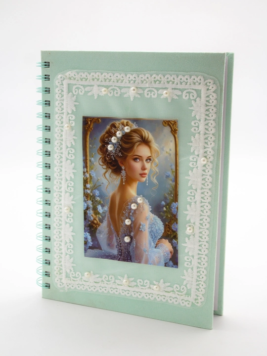 Блокнот в стиле Pinterest, 18.5×25 см в клетку 100 л, спирали 4 дизайна с бусинами handmade