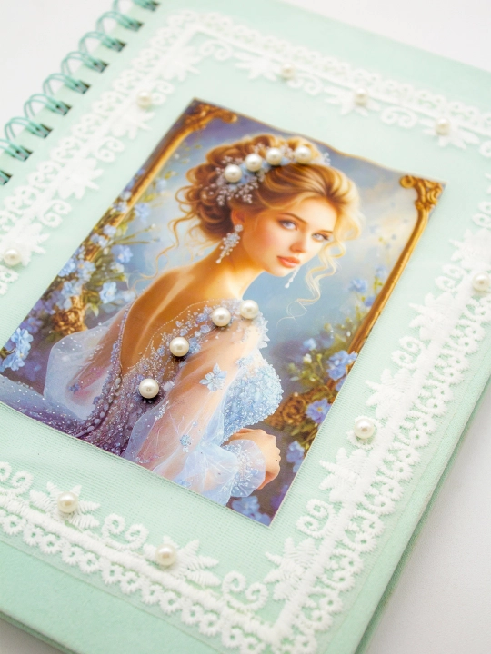 Блокнот в стиле Pinterest, 18.5×25 см в клетку 100 л, спирали 4 дизайна с бусинами handmade