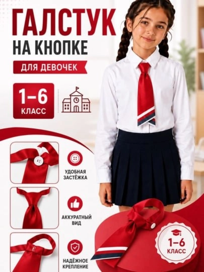 Школьный галстук для девочек 1–6 класс 7–12 лет готовый классический — KEMAL-GALUSTIKQIZBOLAA712-КРАСН-12 лет