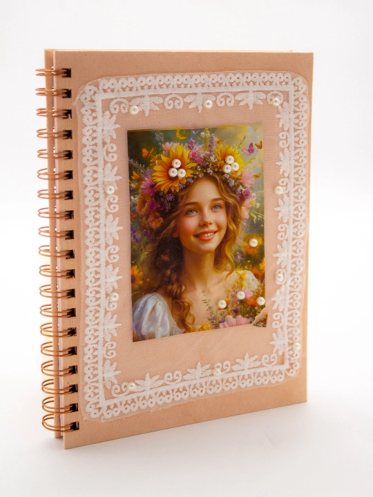 Блокнот в стиле Pinterest, 18.5×25 см в клетку 100 л, спирали 4 дизайна с бусинами handmade