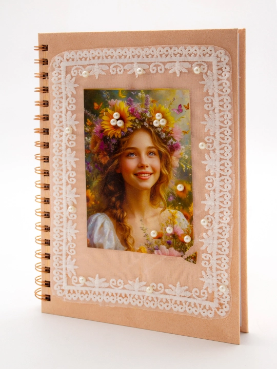 Блокнот в стиле Pinterest, 18.5×25 см в клетку 100 л, спирали 4 дизайна с бусинами handmade
