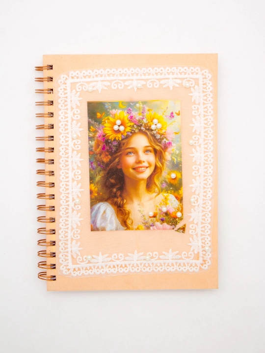 Блокнот в стиле Pinterest, 18.5×25 см в клетку 100 л, спирали 4 дизайна с бусинами handmade
