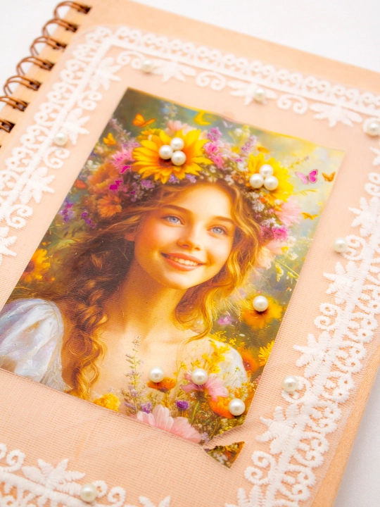 Блокнот в стиле Pinterest, 18.5×25 см в клетку 100 л, спирали 4 дизайна с бусинами handmade