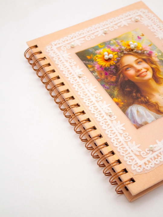 Блокнот в стиле Pinterest, 18.5×25 см в клетку 100 л, спирали 4 дизайна с бусинами handmade