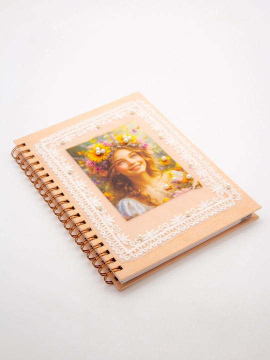 Блокнот в стиле Pinterest, 18.5×25 см в клетку 100 л, спирали 4 дизайна с бусинами handmade