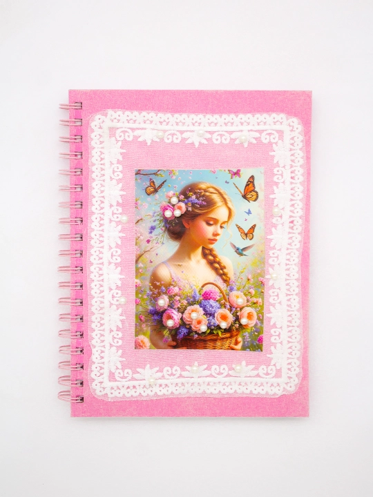 Блокнот в стиле Pinterest, 18.5×25 см в клетку 100 л, спирали 4 дизайна с бусинами handmade
