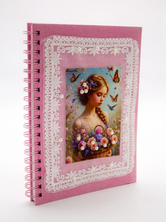 Блокнот в стиле Pinterest, 18.5×25 см в клетку 100 л, спирали 4 дизайна с бусинами handmade
