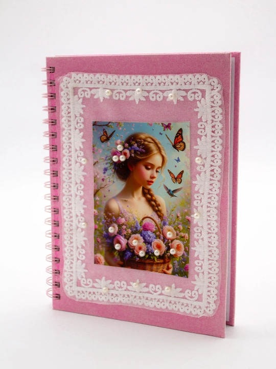 Блокнот в стиле Pinterest, 18.5×25 см в клетку 100 л, спирали 4 дизайна с бусинами handmade