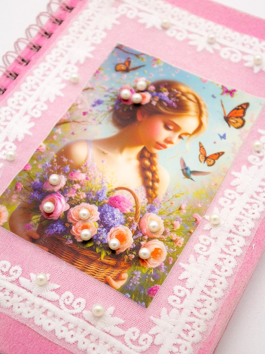 Блокнот в стиле Pinterest, 18.5×25 см в клетку 100 л, спирали 4 дизайна с бусинами handmade