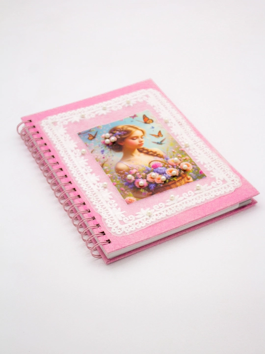 Блокнот в стиле Pinterest, 18.5×25 см в клетку 100 л, спирали 4 дизайна с бусинами handmade