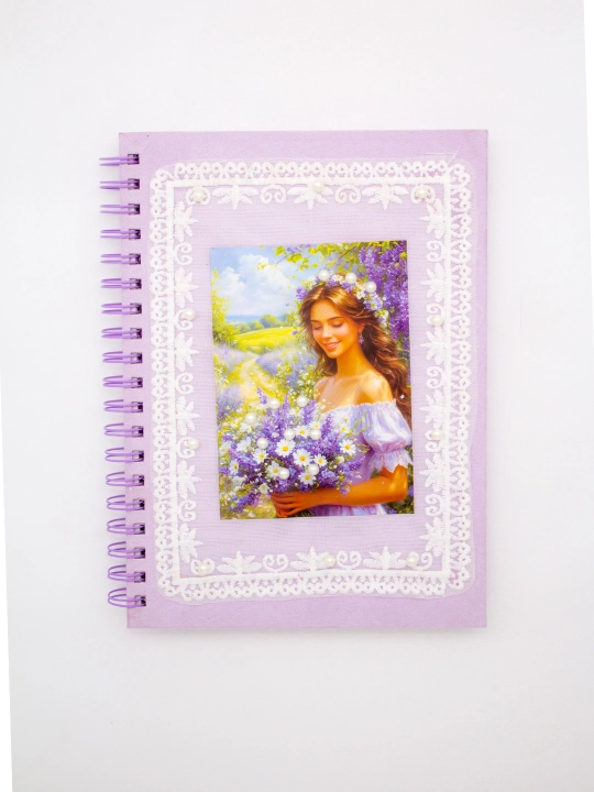 Блокнот в стиле Pinterest, 18.5×25 см в клетку 100 л, спирали 4 дизайна с бусинами handmade
