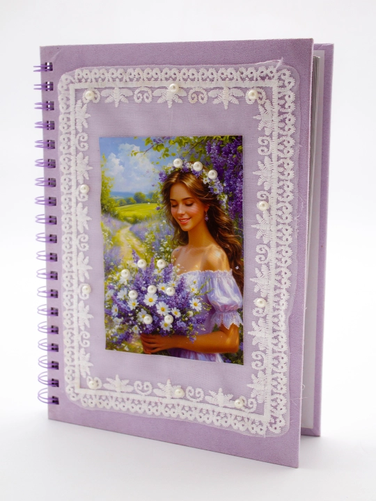 Блокнот в стиле Pinterest, 18.5×25 см в клетку 100 л, спирали 4 дизайна с бусинами handmade