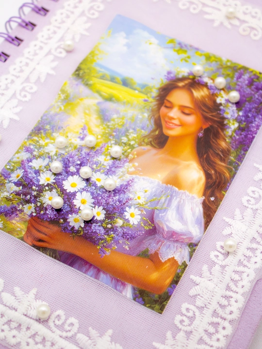 Блокнот в стиле Pinterest, 18.5×25 см в клетку 100 л, спирали 4 дизайна с бусинами handmade