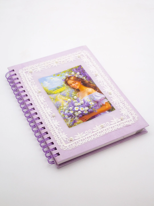 Блокнот в стиле Pinterest, 18.5×25 см в клетку 100 л, спирали 4 дизайна с бусинами handmade