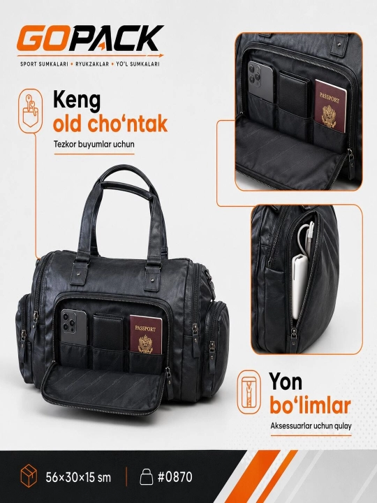 GOPACK qo‘l yuki uchun erkaklar yo‘l sumkasi, poyabzal bo‘limi bilan, o‘lchami 50x30x22 sm
