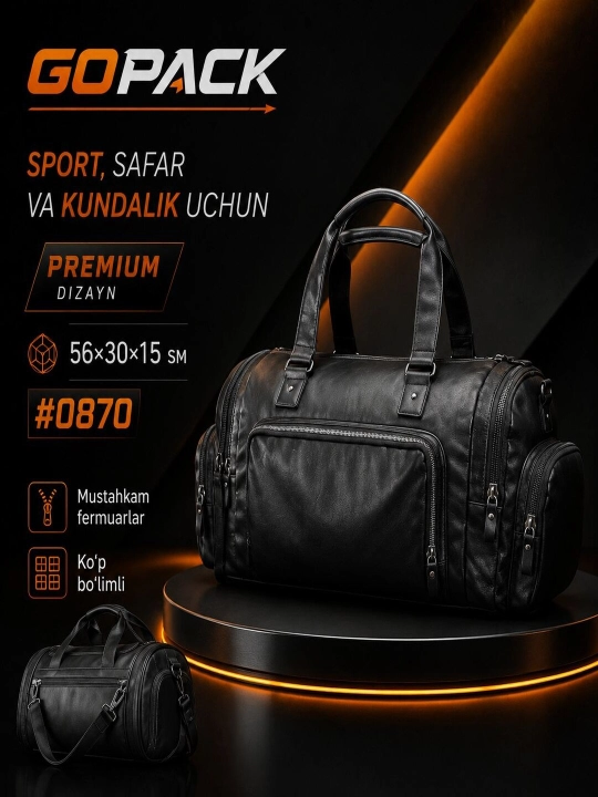 GOPACK qo‘l yuki uchun erkaklar yo‘l sumkasi, poyabzal bo‘limi bilan, o‘lchami 50x30x22 sm