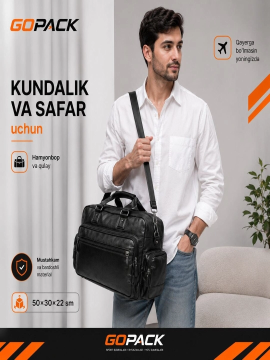 GOPACK qo‘l yuki uchun erkaklar yo‘l sumkasi, poyabzal bo‘limi bilan, o‘lchami 50x30x22 sm