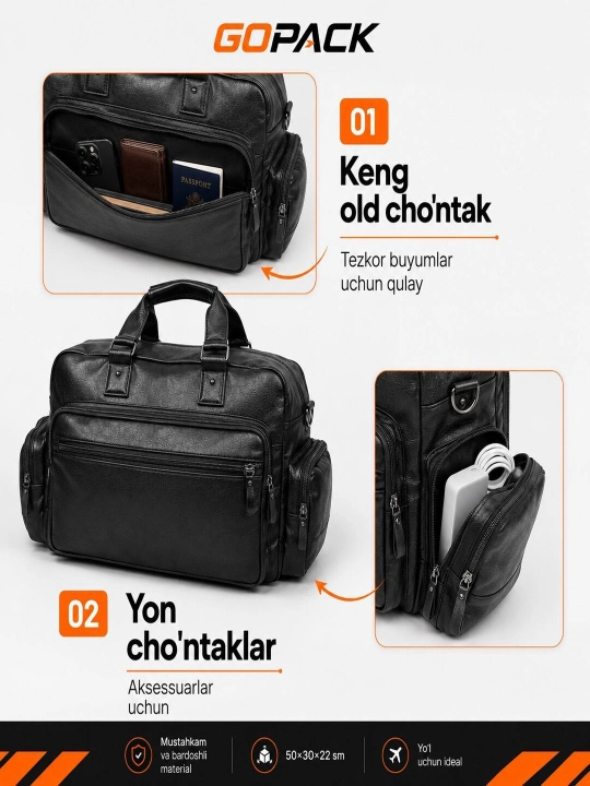 GOPACK qo‘l yuki uchun erkaklar yo‘l sumkasi, poyabzal bo‘limi bilan, o‘lchami 50x30x22 sm