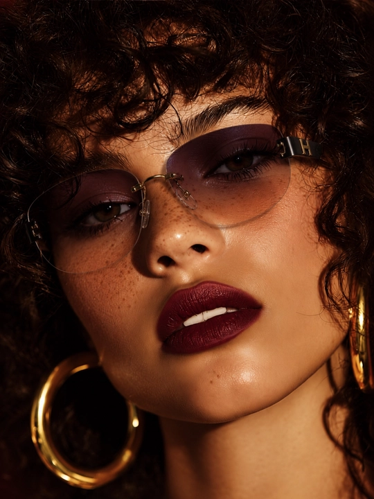 Ayollar uchun geometrik yarim romsiz quyosh ko'zoynagi, metall ramkali zamonaviy model