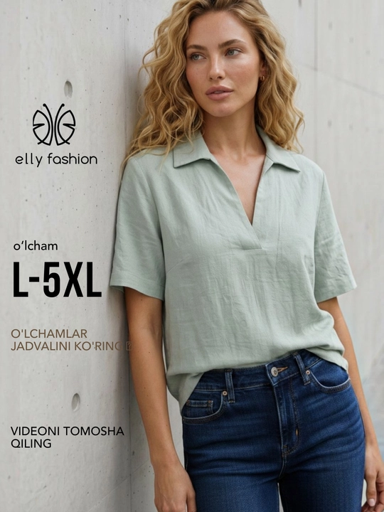 Katta o‘lchamdagi V-kesimli ayollar bluzkasi, L–5XL - 