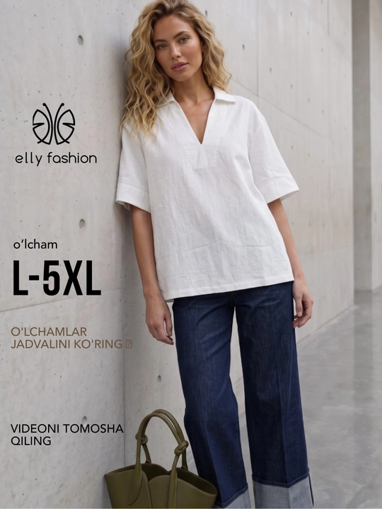 Katta o‘lchamdagi V-kesimli ayollar bluzkasi, L–5XL - 