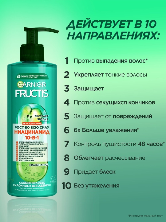 Murakkab, qoldiruvchi soch kremi Garnier Fructis o'sishi to'liq quvvat, 10 dona 400 ml