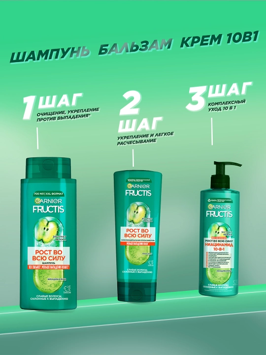 Murakkab, qoldiruvchi soch kremi Garnier Fructis o'sishi to'liq quvvat, 10 dona 400 ml