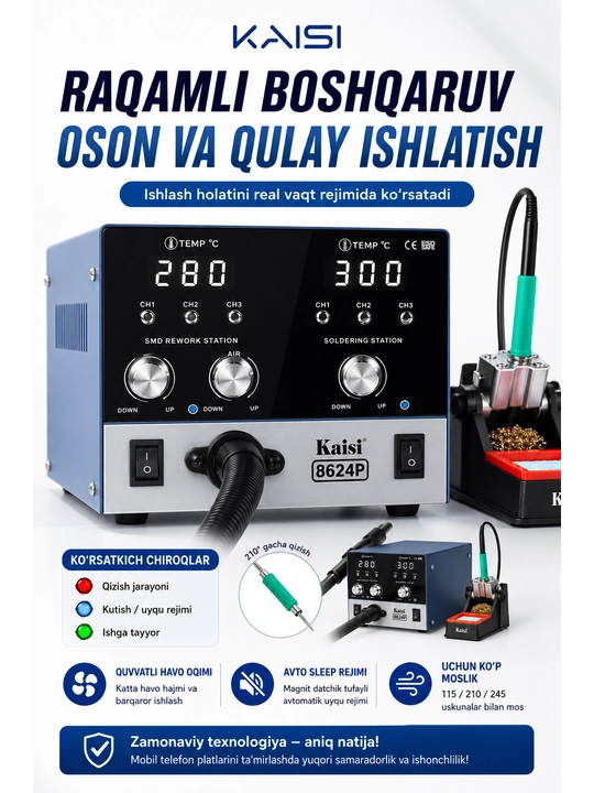 KAISI 8624P, termofenli 2 ta 1 da payvandlash stansiyasi