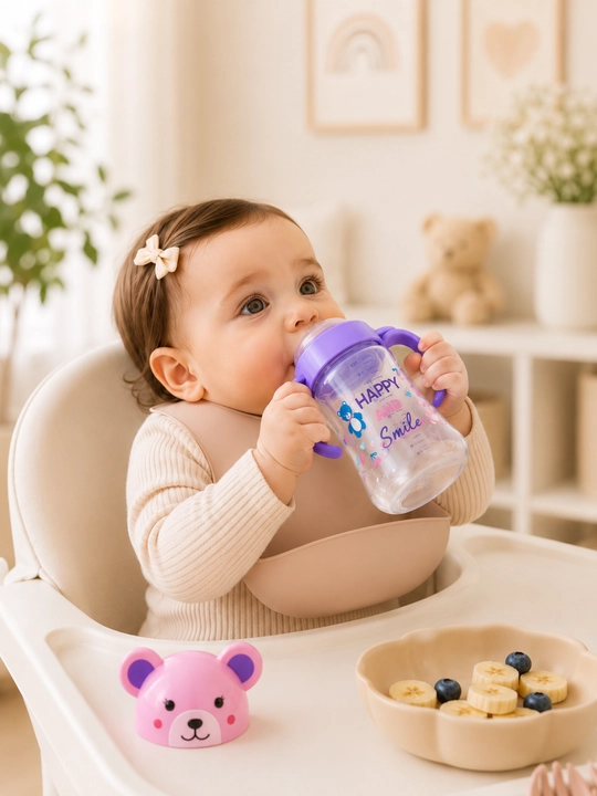 Dastakli va silikon so‘rg‘ichli bolalar shishasi, 240-250 ml, 6 oydan oshgan bolalar uchun