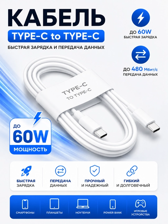 Zaryadlovchi kabel TYPE-C to TYPE-C, telefonni zaryadlash uchun